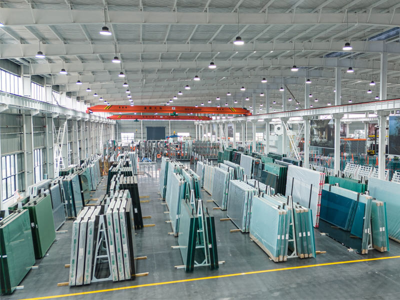 Raw material inventory of premium XYG (Xinyi Glass) float glass inside the warehouse